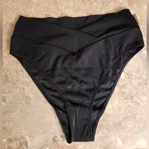 XXL PINK Swim High Waist Crossband Cheeky Bikini Bottom Black